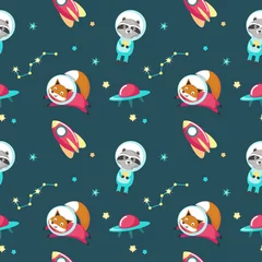 No drill roller blinds Cosmos Cute animals in cosmos vector seamless pattern