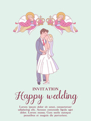 Happy weddings. Wedding ceremony. Wedding in Church. Wedding card, wedding invitation. Vector illustration.