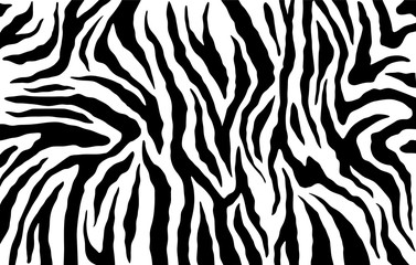 Naklejka na ściany i meble Zebra skin, stripes pattern. Animal print. Black and white background. Vector texture.