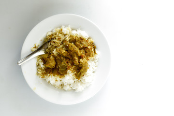 Thai food Rice and Curry with roasted pork