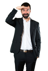 Handsome businessman showing something