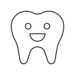 Tooth smiling, cute cartoon outline icon dental care set