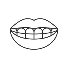 mouth with smiling teeth, mouth with dental braces, simple outline icon