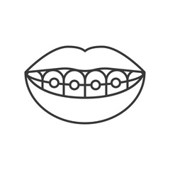 mouth with smiling teeth, mouth with dental braces simple outline icon