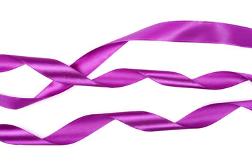 Purple ribbon isolated on white background, top view