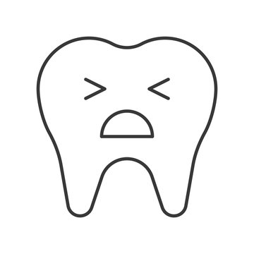 Tooth pain cartoon, simple outline icon dental care set
