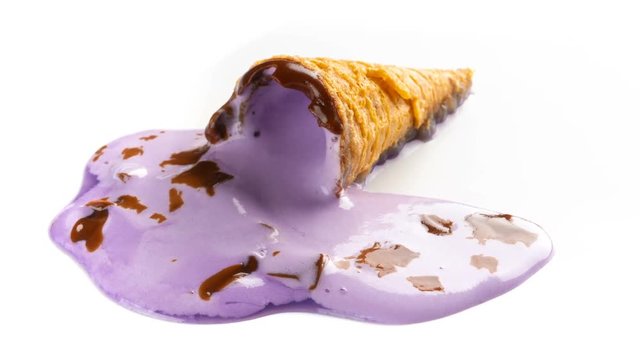 reverse studio shoot sweet potato flavor ice cream melting on white time lapse