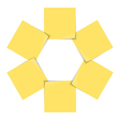6 yellow post it paper notes.
