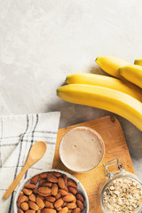 Healthy breakfast smoothie banana oatmeal almond milk