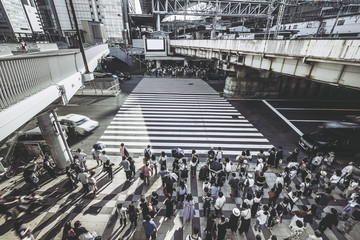 大阪の横断歩道を渡る人々