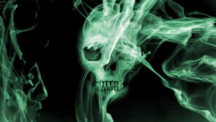 Fototapeta premium Skull into the smoke. Digital illustration art.
