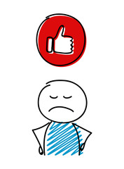 Thumb - like (social media) icon with angry stickman. Vector.
