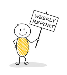 Hand drawn concept of stickman with business text: weekly report. Vector.