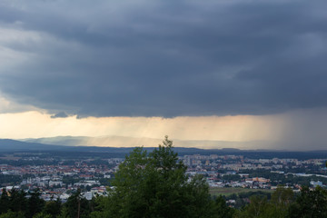 Rainy storm come over city Ceske Budejovice