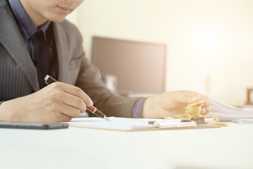 Man working on spreadsheet document financial data,Certified public accountant.