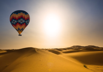 Desert and hot air balloon Landscape at Sunrise