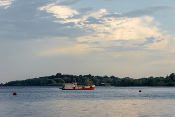 A small fishing boat in the bay