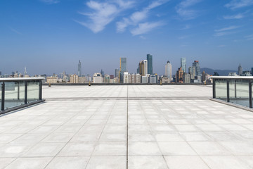 Panoramic skyline and modern business office buildings with empty road,empty concrete square floor