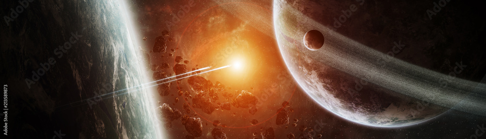 Aufkleber panoramic view of planets in distant solar system 3d rendering elements of this image furnished by n