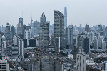 Fototapeta na wymiar Modern skyscrapers in central district of Shanghai city