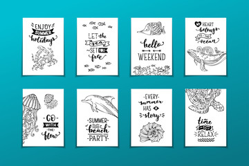 Set of 8 outline sea/ocean cards.
