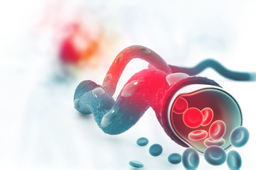 Streaming blood cells on science background