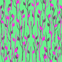 Seamless Botanical Pattern with Briar Branches in Asian Style.
