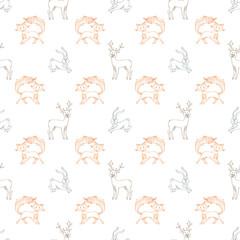 Outline wild animals. Vector seamless pattern.