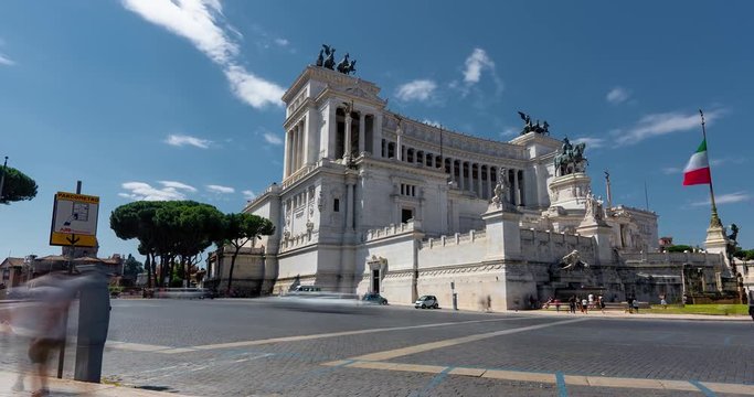 Rome Piazza Venezia Motion Timelapse in Rome City Center 4K UHD.