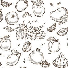 Fruits sketch vector seamless pattern background