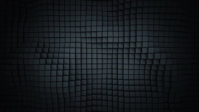 Wall of black cubes. Abstract geometric background. 3D render seamless loop animation 4k UHD 3840x2160
