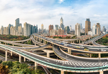Modern city with highway interchange