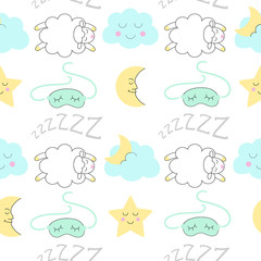 Sleep time sketch  seamless vector pattern.