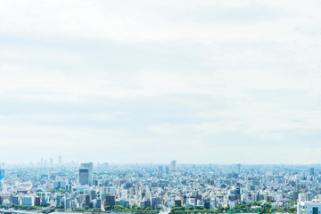 Fototapeta na wymiar Asia Business concept for real estate and corporate construction - panoramic modern city urban skyline bird eye aerial view under sun & blue sky in Tokyo, Japan