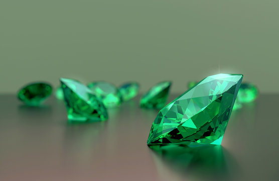 Green Emerald diamonds Gem placed on reflection background 3d rendering.  Stock Illustration | Adobe Stock