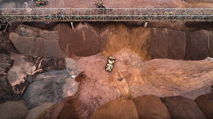 Aerial view over monohydrallite mine field. Sand mine. View from above