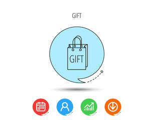 Gift shopping bag icon. Present handbag sign.