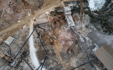 Aerial view of crushed stone quarry machine