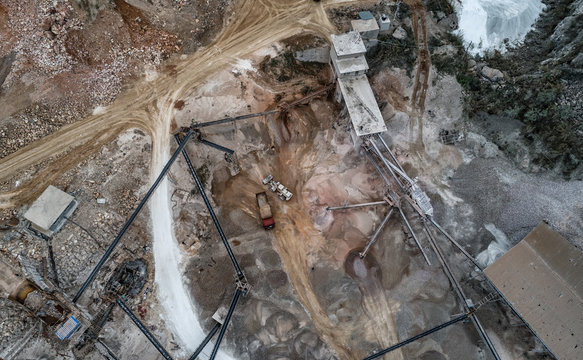 Aerial View Of Crushed Stone Quarry Machine