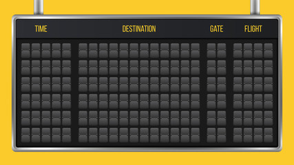 Creative vector illustration of realistic flip scoreboard, arrival airport board with alphabet, numbers isolated on transparent background. Art design. Analog timetable font. Concept graphic element