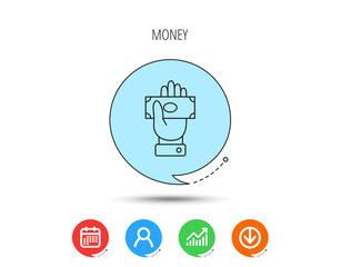 Fototapeta premium Money icon. Cash in giving hand sign.