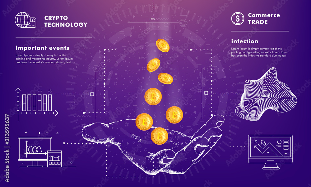 Poster crypto online commerce. mining bitcoin technology on autonomic computing program and trade platform.