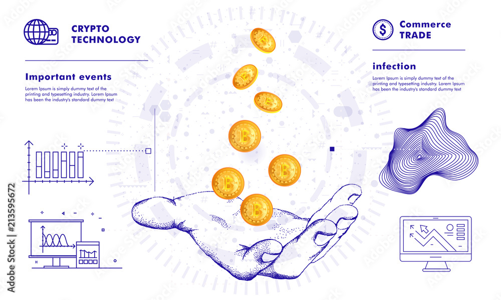 Poster crypto online commerce. mining bitcoin technology on autonomic computing program and trade platform.