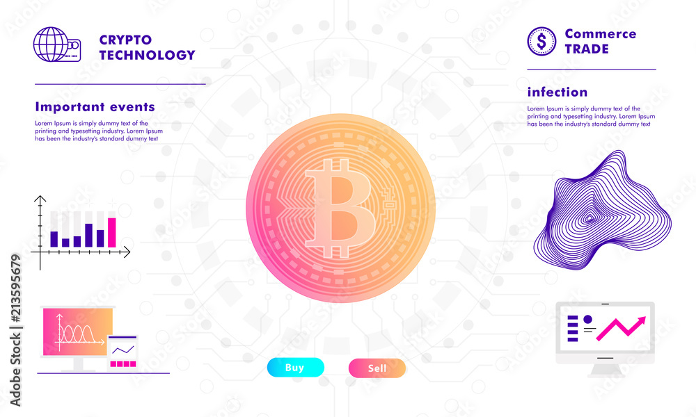 Poster crypto online commerce. mining bitcoin technology on autonomic computing program and trade platform.