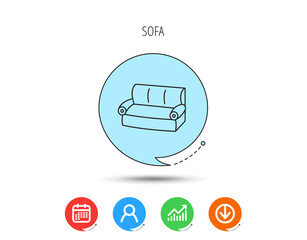 Sofa icon. Comfortable couch sign.