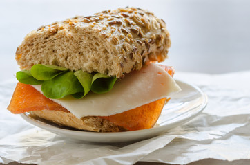 Spanish sandwich with  fresh cheese and membrillo, sweet  hard paste made of the quince or guava fruit.