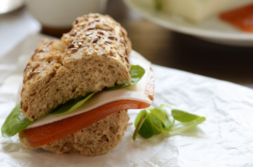Spanish sandwich with  fresh cheese and membrillo, sweet  hard paste made of the quince or guava...