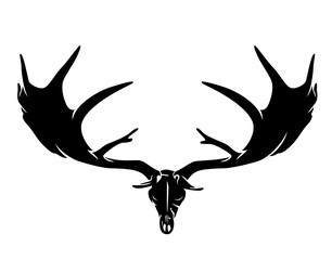 Obraz premium prehistoric Irish elk (Megaloceros giganteus) or giant deer skull and antlers black vector silhouette
