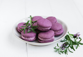 Fototapeta na wymiar Plate with lavender macarons