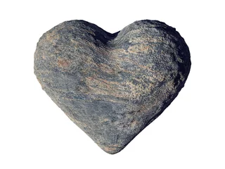 Foto op Canvas natural grey stone heart, romantic shaped rock, isolated on white background © dottedyeti